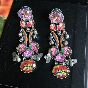 AYALA BAR red pink and silver long faceted glass earrings